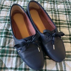 American Duchess Regency Bridgerton Jane Austen Bertie navy blue pumps flats